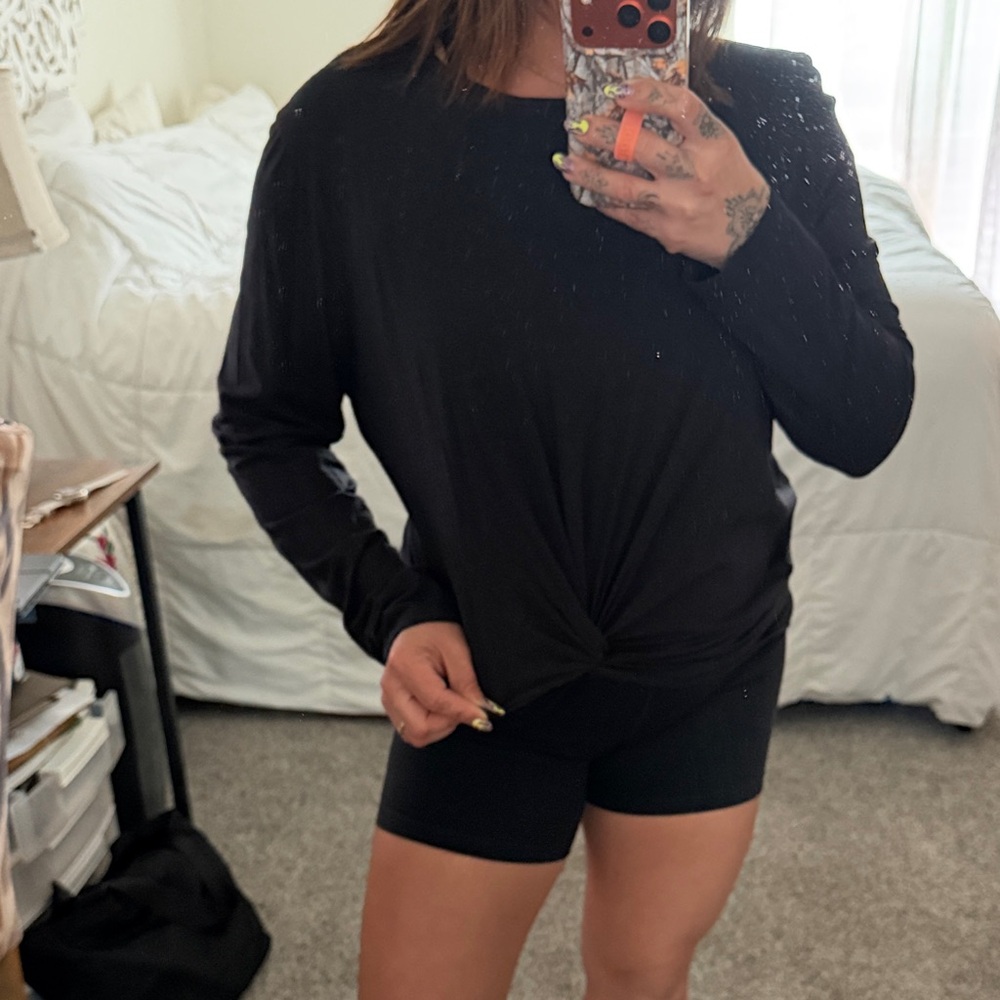 Babaton Black Long Sleeve Twist-Front Top - Picture 2 of 6